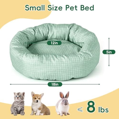 Colewin Small Cat Bed for Indoor Cats Dogs, Washable Round Donut Pet Bed for Puppies Kittens, Cute Rabbit Bunny Beds with Reversible Winter & Summer Cushion for Pets Up to 8lbs (Green) - Thumbnail 2