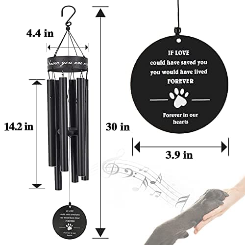 Pet Memorial Wind Chime, 30 Inches Paw Print Pet Remembrance Gift to Honor and Remember a Dog, Cat, or Other Pet, Premium Metal Wind Chime, Black - Thumbnail 5
