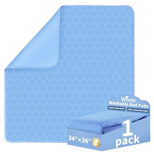 Wnote® 34"x36" Reusable Incontinence Bed Pads (1 Pack) - 500+ Washes Leakproof Washable Underpads - Blue Heavy Absorbency Bedwetting Mattress Protector Pee Pads for Adults & Kids