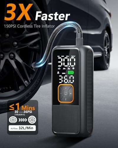 Nikacos Tire Inflator Portable Air Compressor, 150 PSI Rechargeable Air Pump with Digital Pressure Gauge and LED Light, Smart Auto-Off Tire Pump for Car, Motorcycle, Bike, Ball - Thumbnail 3