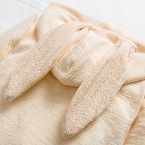 Simplee kids Animal Bunny Baby Easter Clothes Long Ear Rabbit Hoodie Romper with Zipper Light Yellow 3-6 Months - Thumbnail 5