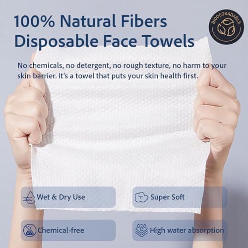 Disposable Face Towels, Disposable Face Towelette, Dry Wipes, Extra Large Size, 100% Natural Fibers, Super-Soft, Extra Absorbent, Makeup Remover, 100% Biodegradable, 50 PCS - Thumbnail 5