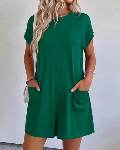 BTFBM Rompers for Women Summer 2026 Casual Dressy One Piece Shorts Tshirt Pants Jumpsuit Beach Vacation Clothes Outfit(Green, XX-Large) - Thumbnail 4