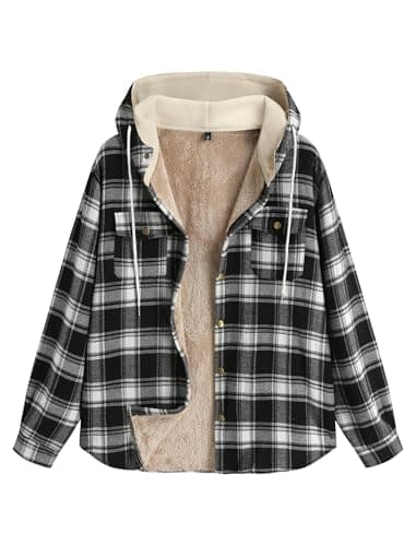 ZAFUL Men's Casual Plaid Fleece Jacket Unisex Men Drawstring Hooded Coat Fuzzy Hoodie - Image 1