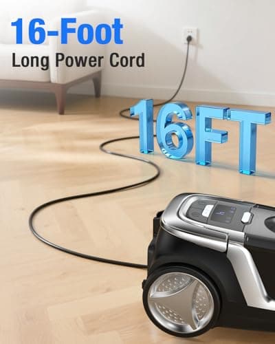 Zefiro Max 1600W Bagless Canister Vacuum Cleaner, 40kPa Powerful Suction, Lightweight, Auto Cord Rewind, HEPA Filter, Corded Vacuum for Floors, Carpets, Pet Hair in Homes & Apartments, Larger Capacity - Thumbnail 5