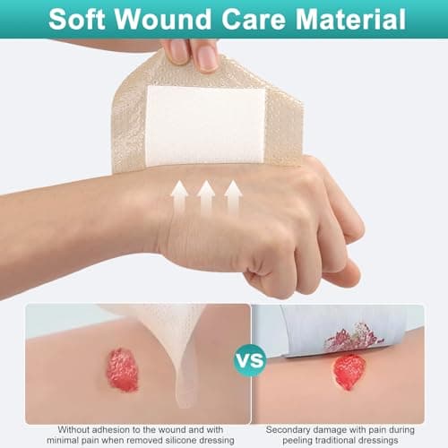 Silicone Foam Dressing with Adhesive Border 4“ x 4”,20 Packs Waterproof Silicone Bandages for Wounds Care, Large Self Adhesive Wound Dressing Bandage for Bed Sore, Silicone Foam Pad, FSA HSA Eligible - Thumbnail 6