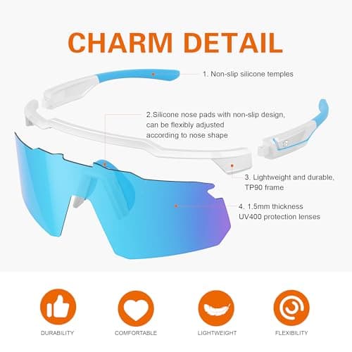suoso Cycling Sports Sunglasses for Men: UV400 Protection Sun Glasses Youth Glasses for Driving Running Baseball Golf - Thumbnail 4