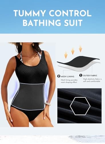 Aleumdr Women's Athletic One Piece Swimsuits Textured Tummy Control Swimwear Color Block Swimwear Halter Bathing Suit Black Small - Thumbnail 6