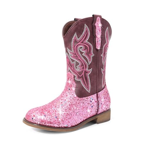 DREAM PAIRS Girls Cowgirl Boots Glitter Toddler Cowboy Boots Child Mid Calf Riding Shoes Party Birthday Dress Up for Toddler/Little/Big Kid,Size 9 Toddler,Pink,SKMB26002K - Image 1