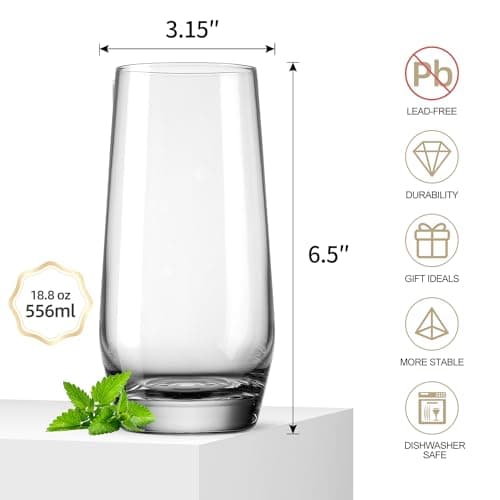 LmmNaoer Highball Glasses Set of 4 (18 Ounce), Lead-Free Crystal Tall Drinking Glasses for Water, Cocktail & Beverage - Thumbnail 6