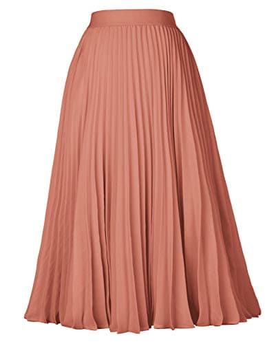 GRACE KARIN Womens Classy Vintage Swing Pleated Chiffon A-line Skirt Dark Salmon XL - Thumbnail 5