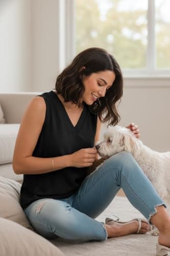 Lepunuo Black Tank Top for Women Textured V-Neck Business Casual Work Office Summer Sleeveless Tee - Thumbnail 3