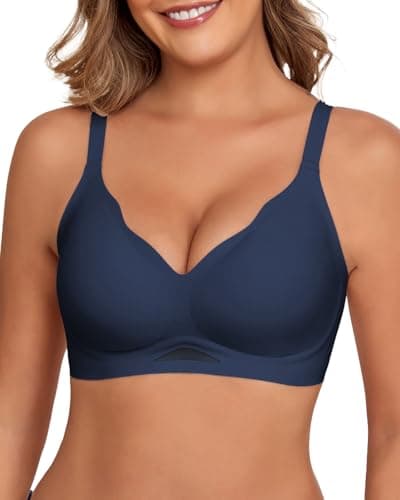 Ubras Womens Wireless Jelly Bra Supportive Lift Scalloped Bra Comfort Push Up Bralette Seamless T-Shirt Bra Navy Blue XXL - Image 1