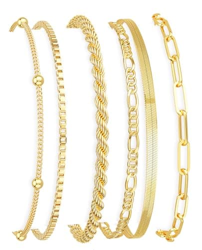DEARMAY 14K Gold Plated Bracelets for Women Jewelry Sets Stack Trendy Dainty Stackable Paperclip Rope Snake Box Figaro Chain Bracelets Pack Costume Fashion Gifts - Image 1