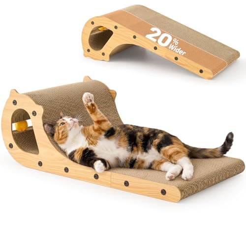 ZOMISIA Cat Scratcher Bed, 2 in 1 Cardboard Scratching Board for Indoor Cats, Scratch Couch Lounge with Bell Ball Toy for Double-Sided Usability - Image 1