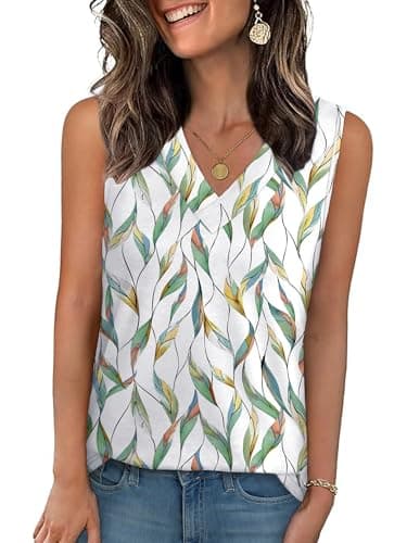 GKBK Tank Top for Women Cute Printed Summer Tops Womens T Shirts Flowy Spring Basic V Neck Sleeveless Tshirts Shirts Going Out Tops Leaf M - Image 1