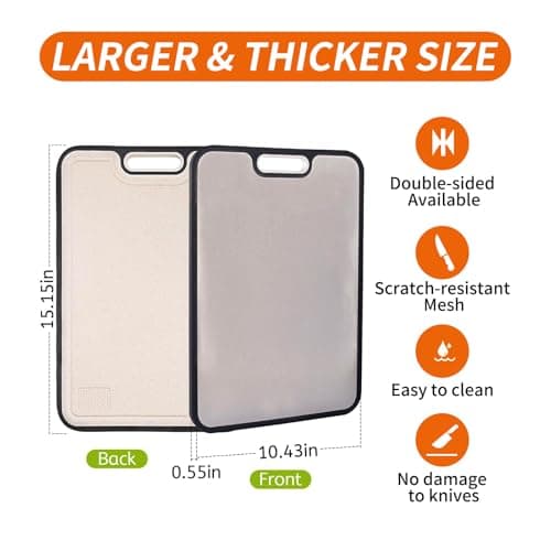 Cutting Board for Kitchen, Cutting Board Double Sided Food Grade, Pure Titanium and Wheat Straw PP Non-slip durable and easy to clean (Large) - Thumbnail 2