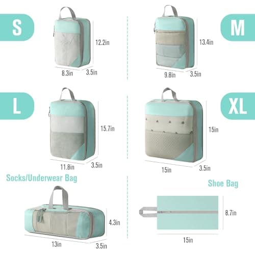 WOOMADA Compression Packing Cubes for Suitcases Travel Essentials 6 Set Rectangle Mesh Expandable Travel Bags Organizer for Luggage(Blue) - Thumbnail 2