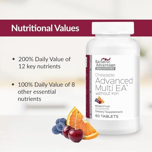 Bariatric Advantage Chewable Advanced Multi EA Without Iron - High Potency Daily Multivitamin - for Bariatric Surgery Patients Including Gastric Bypass & Sleeve Gastrectomy - Mixed Fruit - 60 Count - Thumbnail 5