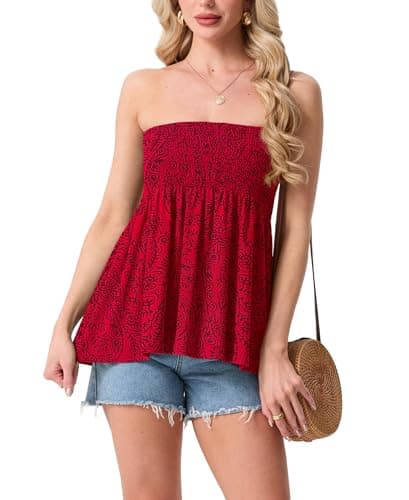 IWOLLENCE Women's Tube Tops Western Graphic Flowy Pleated Strapless Top Long Sleeveless Backless Bandeau Tanks Cute Holidays Beach Coverups Summer Red Paisley, L - Thumbnail 6