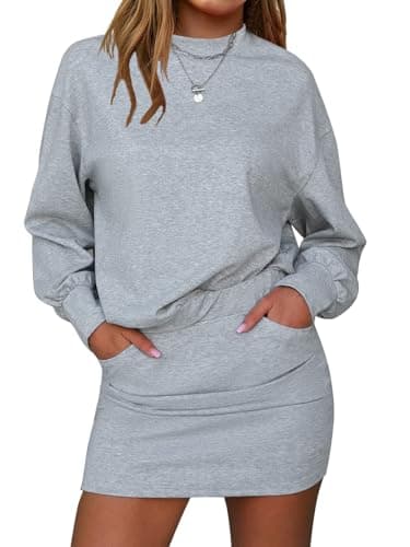 EXLURA Womens 2 Piece Skirt Sets Long Sleeve Mock Neck Sweatshirt Skort Matching Set Casual Airport Travel Spring Outfits - Image 1