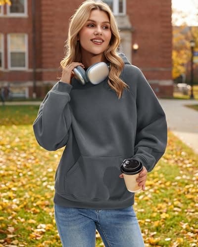 Stelle Women Hoodies Oversized Fleece Long Sleeve Comfy Casual Pullover Sweatshirts 2026 Winter Fall Outfits Charcoal Small - Thumbnail 6