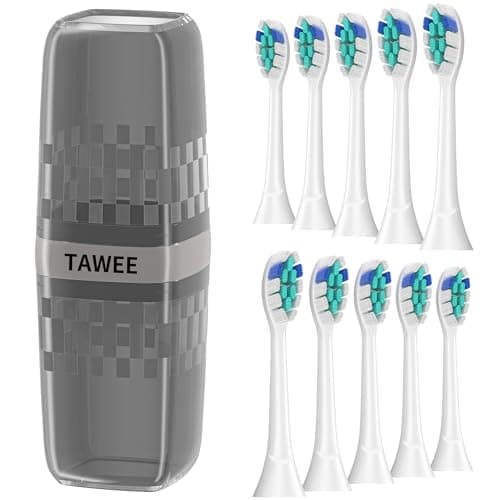 TAWEE Electric Toothbrush Replacement Heads Compatible with Philips Sonicare Click-On Handles Medium Soft End-Rounded Bristles for Plaque Control Travel case10 Pack - Image 1