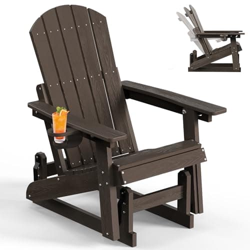 Kibaso Outdoor Glider Chair with Cup Holder, HDPE Patio Glider Rocker with 3-Position Adjustable Backrest, All-Weather Porch Glider Chair for Outside Pool, Yard, Deck (Coffee Brown) - Image 1