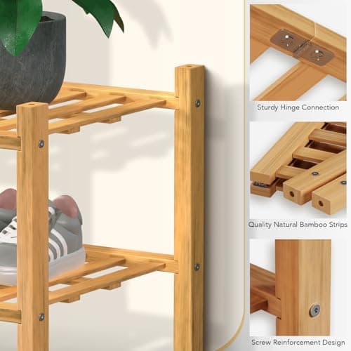 Haddockway 2 Tier Bamboo Shoe Rack Storage Organizer, Multifunctional Free Standing Stackable Shoe Shelf with Grid Panel for Closet,Hallway,Entryway,Small Space 27"x11"x13" - Thumbnail 4