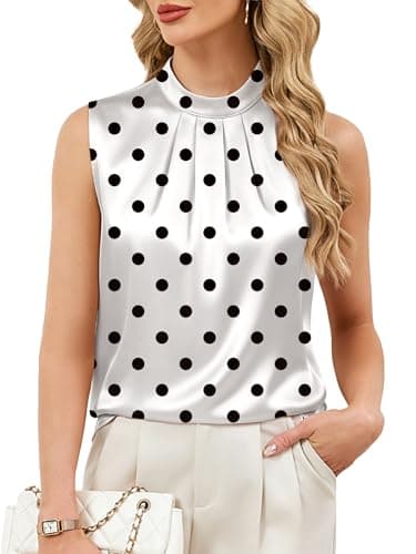 Funlingo Satin Silk Blouses for Women Dressy Casual Polka Dot Tops Camisoles Spring Business Work Shirts Trendy Summer Outfits 2026 White XL - Image 1