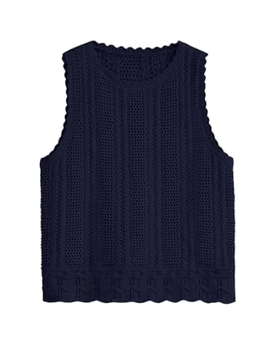 KIRUNDO Beach Vacation Clothes for Women Spring Summer Crochet Sweater Vest Tank Tops Cover Ups Resort Cruise Outfits 2026(Navy, Small) - Image 1