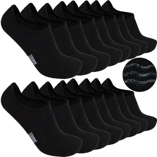 Sunew 8 Pairs No Show Socks Womens Mens Low Cut Non Slip Casual Socks Invisible Flat Boat Liner Socks Black Large - Image 1