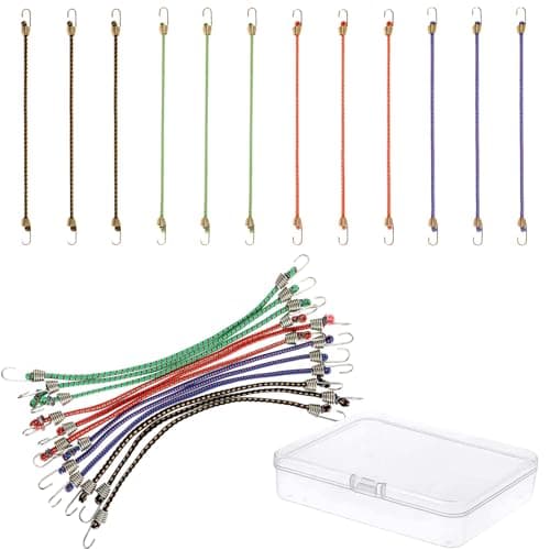 Small Bungee Cords with Hooks 12 Pieces, Mini Bungee Cord Hooks Adjustable Bungee Cord for Luggage Roof Rack Hang Outdoor Tent Tarp Bike Car RV Camping Tool Cargo Accessory - Image 1
