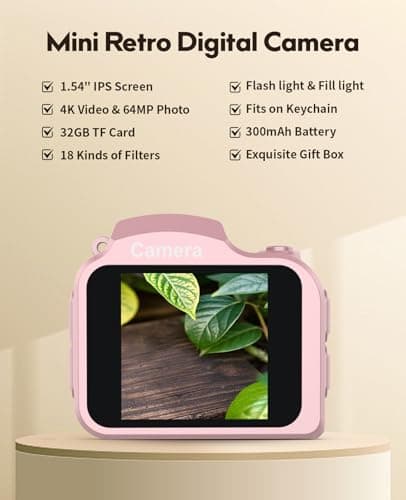 FLATIC Mini Keychain Camera –4K Mini Camera with 32GB Card & Elegant Gift Box, Mini Retro Camera for Kids & Adults, Collectible Vintage Camera Gift for Travel Camp Snap - Thumbnail 2