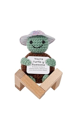 Valentines Day Gifts for Her/Him, Positive Crochet Animals Birthday Gifts for Women Men Includes Motivational Cards and a Wooden Base Cute Small Gift for Son Mom Dad Daughter Sister Friend Coworkers