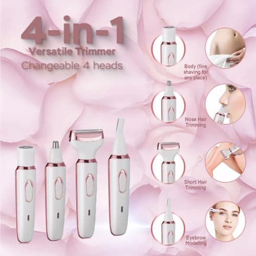 Vacto Electric Razors for Women, 4-in-1 Women’s Facial Hair Removal, Face Shaver Ebrow Trimmer Pubic Bikini Trimmer Portable Ladies Shaver Womens Razors for Shaving - Thumbnail 2