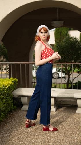 Belle Poque High Rise Navy Jeans for Women Casual Loose Straight Leg Dressy High Stretch Waist Denim Pants with Pockets Small - Thumbnail 4