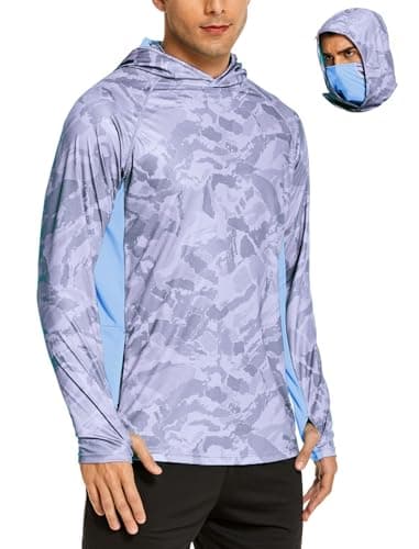 COOrun Men's UPF 50 Sun Protection Hoodies with Mask Built in Hooded Fishing Shirts for Men Long Sleeve Camo Hiking Shirts - Image 1