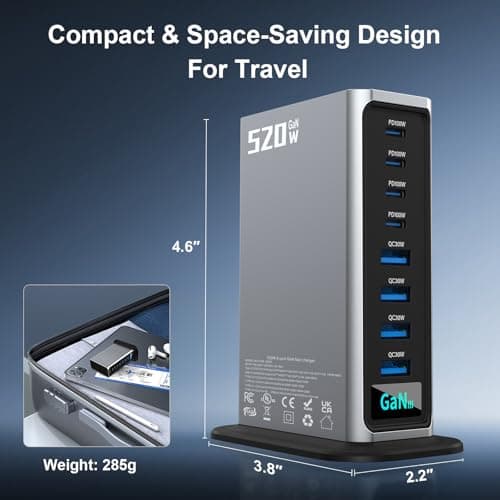520W USB C Fast Charger Block, PD 3.1 100W 8 Port USB Charging Station, GaN Ⅲ Fast Charging Station for Multiple Devices, Laptop Wall Charger Compatible with iPhone 17/iPad/MacBook etc - Thumbnail 5