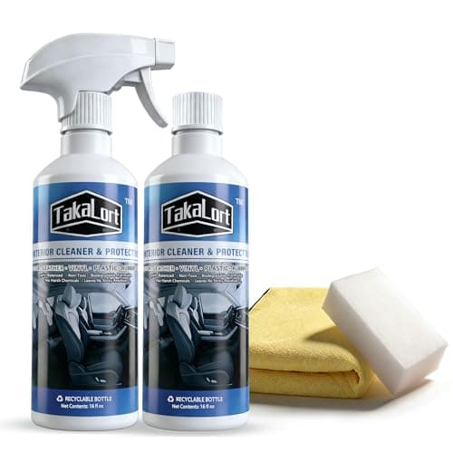 TAKALORT Car Interior Cleaner & Protectant, 32 Fl Oz Spray – Cleans & Helps Protect Dashboard, Leather, Vinyl & Plastic, Adjustable Spray Nozzle, Includes Towel & Magic Eraser Sponge (Pack of 2) - Image 1