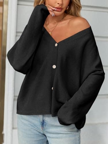 Saodimallsu Womens Oversized Cardigan Sweaters Open Front Button Down V Neck Sweater 2025 Winter Knit Outwear Black - Thumbnail 4