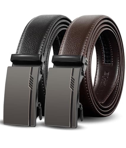 Truyis Leather Ratchet Belts For Men 2 Pack,Slide Ratcheting Belt,Adjustable Click Dress Belt - Image 1