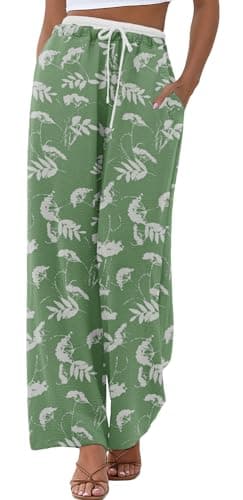 ONLYSTORY Plus Size Wide Leg Pants for Women with Pockets Casual Loose Adjsutable Drawstring High Waisted Floral Print Trousers - Image 1