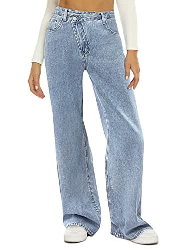 HDLTE Women's Wide Leg Criss Cross High Waist Baggy Jeans - Loose Boyfriend Denim Pants - Y2K 90s Wide Legged Jeans - Image 1