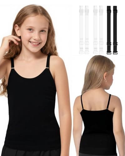iMuchic Camisole Tank Tops for Girls, Stretch Undershirts Comfortable Camis with Clear Straps and Silicone Cover (US, Alpha, Large, Regular, Regular, Black) - Image 1