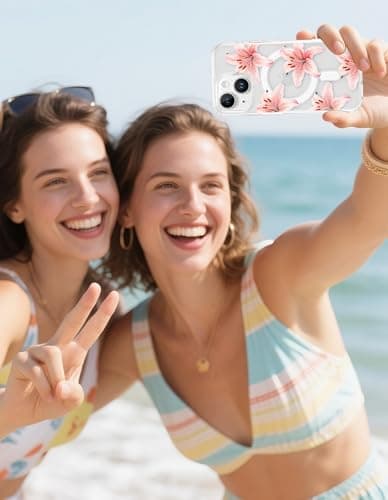 Aitipy Lily Phone Case for iPhone 15, Compatible with MagSafe, Cute Clear TPU Slim Shockproof Protective Phone Cover for Women Girls, Pink Lily - Thumbnail 6