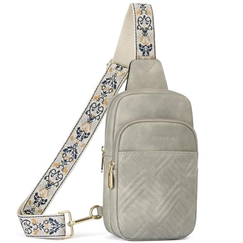 BOSTANTEN Sling Bag Quilted Crossbody Bags for Women Cross Body Purse Leather Fanny Pack with Adjustable Guitar Strap - Image 1