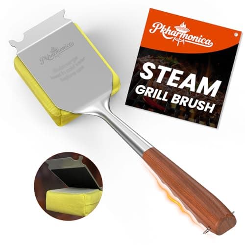 Grill Brush Bristle Free w/Replaceable Yellow Head, Enamel Safe, 17" Long Handle Grill Cleaner for Outdoor BBQ & Griddle, MAX Stainless Steel Scraper, Corner Reach for Cast Iron Steel - Image 1