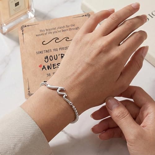 Wisedawn Easter Basket Stuffers for Teens Girl Kid Women, Unique Easter Gift for Teen Girl Kid Women Adults with Gift Card, Slive Beaded Bracelet for Woman Girl - Thumbnail 3