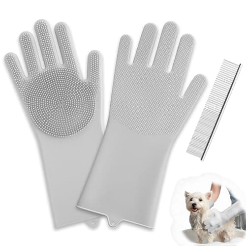 DELOMO Dog Washing Gloves with Comb: Soft and Gentle Silicone Pet Grooming Gloves - Bathing Scrubber Brush Mitt Grooming Shedding Fur Removal Massage for Dogs/Cats/Horse, Grey - Image 1